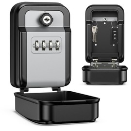 ORIA Key Lock Box, Key Safe Lock Box with Spare Key, Wall Mount Lock Box with Hook, 4 Digit Combination Code Key Storage Lockbox, Waterproof Cover, Large Capacity for Outdoor, House, Door, 1 Pack