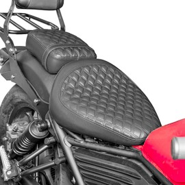 Motorcycle Leather Front Rider Solo Saddle Rear Passenger Seat Cushion Pad Set Compatible with Rebel CMX 500 300 CMX500 CMX300 2017-2024 Pressure Relief Soft Pillion Cover, Black