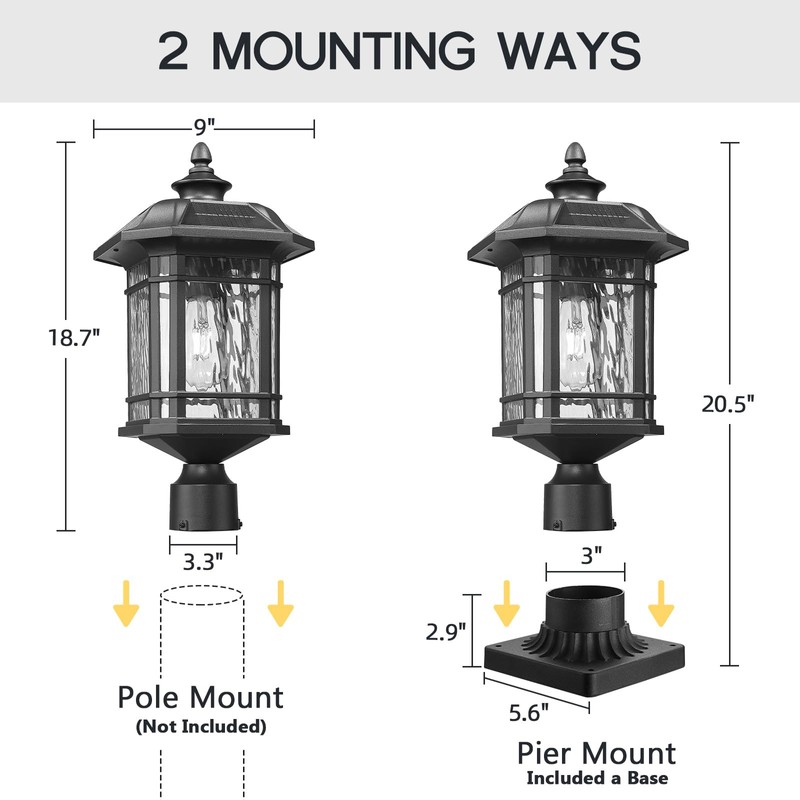 Emliviar 20.5" Solar Post Light Outdoor, Large Black Solar Column