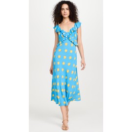 KITRI Women's Rosemary Blue Sunflower Print Midi Dress, Blue Sunflower, 4