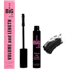 Elizabeth Mott Black Volumizing Mascara – Smudge-Proof, Lengthening Fiber Formula, Hourglass Wand – Clump-Free, Water-Resistant & Cruelty-Free – Safe for Lash Extensions, Long-Lasting, Full-Size 8ml