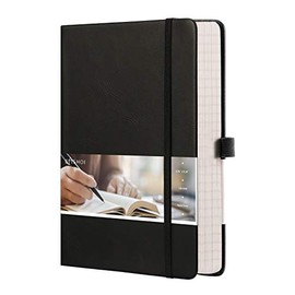 EMSHOI College Ruled Notebook - 256 Numbered Pages A5 Lined Journal, 120gsm Thick Paper, 16 Perforated Pages, Faux Leather Hardcover, Inner Pocket, 5.75'' X 8.38''-Black