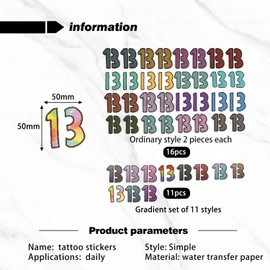 EPCDBBRT 32 Number 13 & 11 Gradient Tattoo Stickers, Waterproof, Multicolor, Party & Personal Decoration