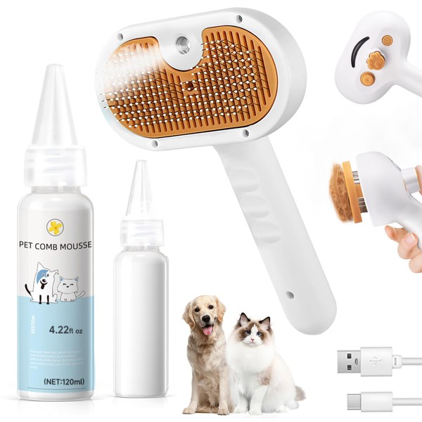 Pet Steam Brush for Dog & Cat - 3-in-1 Steam