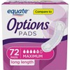 Equate Options Women's Incontinence Pads, Maximum Absorbency, Long Length (72