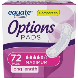 Equate Options Women's Incontinence Pads, Maximum Absorbency, Long Length (72 Count)