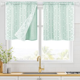 ASPMIZ - Cortinas de cocina de lino de 24 pulgadas de largo, cortinas de cocina de doble capa, juegos de 2 paneles con bolsillo para barra, cortina corta para ventana de granja, tratamiento de ventana