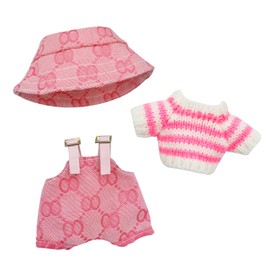 Sariiraw 3 pcs 17cm Doll Clothes Set for Dolls Include Pink Hat Overalls White Top Exquisite Accessories for Dress up