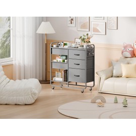3 Tier Rolling Cart with 3 Drawer, Storage Drawer Cart Easy To Assemble, Mobile Trolley with Wheels for Nursery, Bedroom, Baby Diaper Caddy