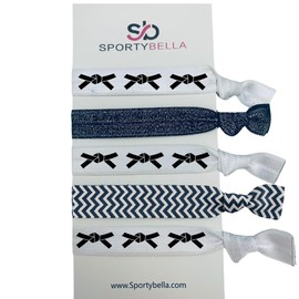 Karate Hair Ties Set – 5pc No-Crease Elastic Ponytail Holders with Karate Belt Designs, Accessories for Girls, Martial Arts Students, Teams, or Belt Ceremony Gifts (Black)
