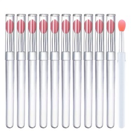 10PCS Silicone Chrome Powder Applicator with Clear Cap, Silicone Nail Art Tool Nail Brush for Chrome Nail Powder Ombre Aura Nails & Glitter Application - Red