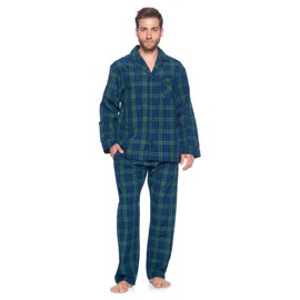 Ashford & Brooks Mens Woven Pajamas Long Pj Set - Green Blackwatch - Medium