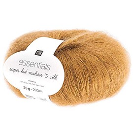 Rico Design Essentials Super Kid Mohair Loves Silk, Colour 045 Caramel, Lace Yarn Made of Super Kid Mohair & Silk for Knitting and Crocheting, Lace Wool Needle Size 4.5 mm