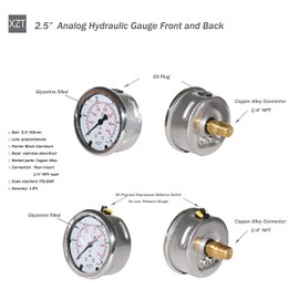 XZT 2.5" Analog Hydraulic Pressure Gauge,Pressure Manometer, Vacuum Pressure Gauge with 1/4 Inch NPT Connector,Rear Entry，Back Mount (0~3600PSI)