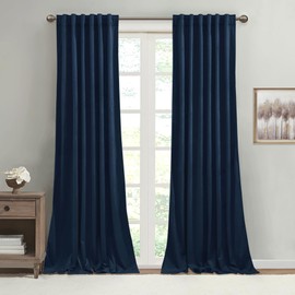 StangH Navy Blue Velvet Curtains 120 inches Long 2 Panels Set, Back Tab & Hook Belt Elgant for Bedroom, Soft Thick Sound Reducing Velvet Drapes for Living Room/Sliding Door, W52 x L120, 2 Panels