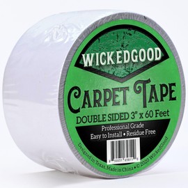 WickedGood Double Sided Carpet Tape for Area Rugs – Heavy Duty Rug Tape with Strong Adhesive to Prevent Sliding, No Residue Removal, for Indoor and Outdoor Use, Vacuum Friendly (3" x 60ft, White)