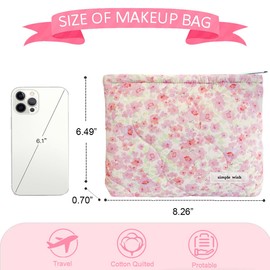 Sunwel Fashion Cute Quilted Cosmetic Bag for Women Girls, Floral Coquette Aesthetic Make Up Bags (pink)