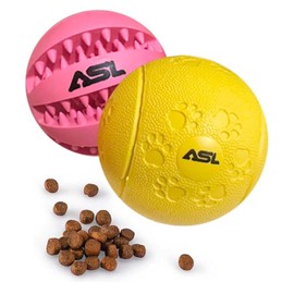 ASL Pet Puzzle Toy 1 Pack (2 Balls), Treat Dispensing & Chew Toys for Dogs, Red: 1.86 cm, 153g, Green: 1.8 cm, 82g. Ideal for Dental Care, Slow Feeding, Mental Stimulation & Play. (Yellow & Pink)