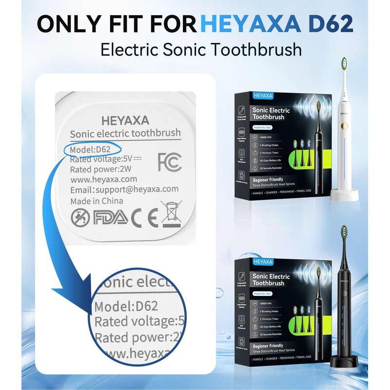 HEYAXA Sonic Electric Toothbrush Head D62, Replacement Toothbrush Heads, 4