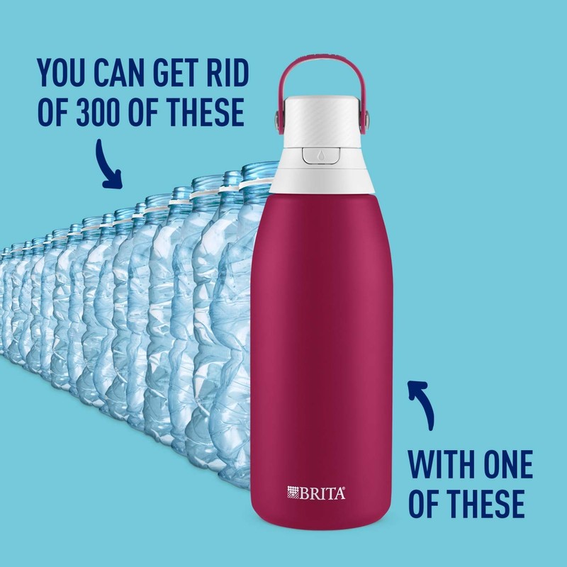Brita Stainless Steel Water Filter Bottle, Ruby, 32 Ounce, 1