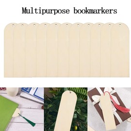 102pcs Wood Blank Bookmarks, BetterJonny 36pcs DIY Craft Bookmark Half-Round Top Hanging Tags with Holes and Ropes with 36pcs Multicolor Tassel and 30 Ropes