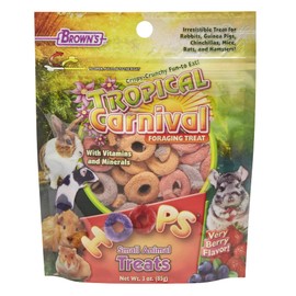 F.M. Brown's Tropical Carnival Hoops Small Animal Treats, 3-oz Bag - Vitamins and Minerals for Rabbits, Guinea Pigs, Chinchillas, Mice, Rats and Hamsters, Supports Healthy Teeth and Gums