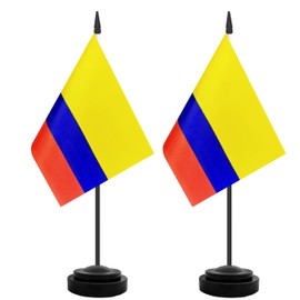 TrendPow 2 Pack Colombia Desk Flag, Colombian Table Office Flags, Small Miniature Desktop Flag With 12"" Solid Black Pole and Black Base, Classroom, Offices Meeting Desk Decoration (Colombia)