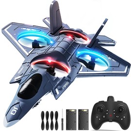 ENJOYFLY Foam Remote Control Airplane, LED Fighter Jet with 360° Stunts