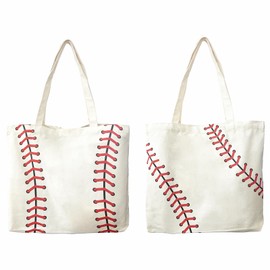 Baseball Tote Bag for Women Tote Handbag Large Baseball Cotton Canvas Bag Reusable Grocery Bag Shopping Beach Travel Bag Sport Gym Shoulder Bag