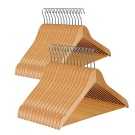 SUPER DEAL Wooden Hangers 50 Pack, Natural Wood Coat Hangers Suit Hanger Clothes Hangers with 360-Degree Rotatable Hook, Smooth Finish Non-Slip Shoulder Notches for Strap, Dress, Shirt, Pant, Jacket
