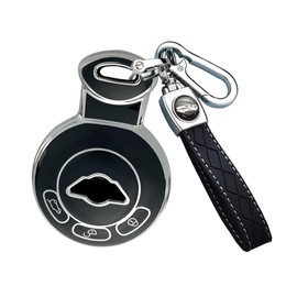 SANRILY Sliver-edge Smart Key Fob Cover Case for Mini Cooper Clubman Countryman Paceman Roadster R55 R56 R57 R58 R59 R60 R61 CAS3 Keyless Key Holder with Leather Keychain Black