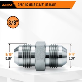Straight Hydraulic Hose Adapter Fittings, 2403-06-06 3/8" Male JIC (9/16"-18 thread) x 3/8" Male JIC (9/16"-18 thread) SAE Connectors x 5 pack