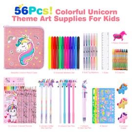 53PCS Fruit Scented Markers Set - Art Coloring Drawing Kits for Kids with Unicorn Pencil Case, Art Supplies for Kids Ages 4 6 8,Stationary Set Pencil,Crayon&Markers Stuff,Birthday Gifts Toys for Girls
