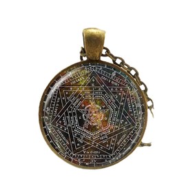 HJ Sigillum Dei Aemeth Leather Glass Necklace Sigil of Ameth Glass Necklace Jewelry