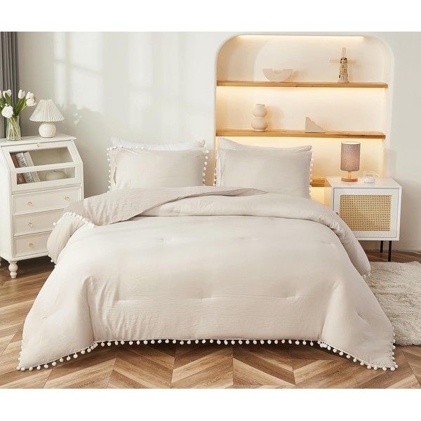 Bedbay Beige Comforter Set King Size Boho Aesthetic Bedding Set