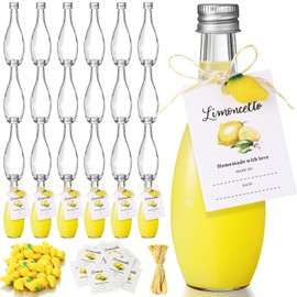 LemonRoad 24 Sets 1.7 oz Limoncello Glass Bottles, Empty Small Clear Liquor Bottles with Tags, Mini Resin Lemon Charms, Rope for Homemade Limoncello Brewing Beverages Gifts (Silver,Retro Style)