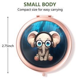 Nipichsha Compact Mirror, Pocket Travel Makeup Mirror, 2 - Sided 2X / 1X Magnification, Small Folding Portable Handheld, 2.75 in Rose Gold, Pretty Elephant