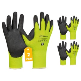 Gebol - Winter Lite Touch Perfect Fit Winter Work Gloves Cool Temperature Assembly Glove Secure Grip 2 Pairs Multipack Size L (Size 9) Yellow/Black