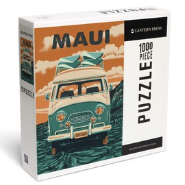 Lantern Press 1000 Piece Jigsaw Puzzle, Maui, Hawaii, Letterpress, Camper Van