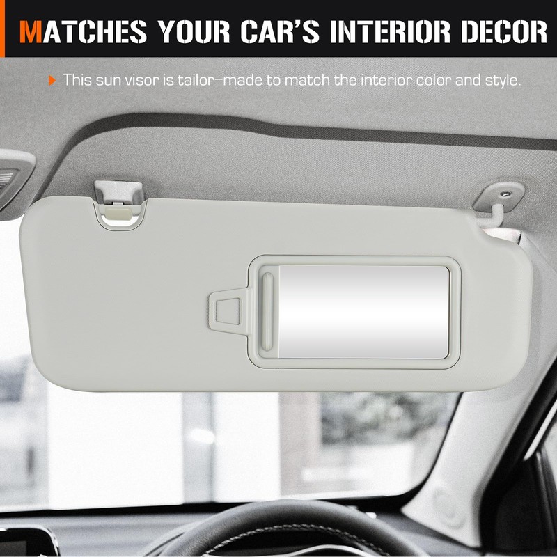 Sun Visor for 2016-2019 Hyundai Elantra, Left Driver Side Grey