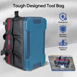 TICONN Tool Bag with Multi-Pockets Wide Mouth Tool Tote with Safety Reflective Straps, Adjustable Shoulder Strap and Ergonomic Handle (Red, 16" Molded Base)