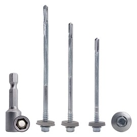 SKIR'CO (Pack of 10) Self Drilling 5.5 x 150mm Zinc Plated Screws with EPDM Washers for Sandwich Panels, Hex Head