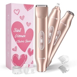 Electric Bikini Trimmer for Women, Rechargeable 2 in 1 Body & Facial Hair Removal, Waterproof Wet & Dry Use Trimmer for Women, Winter & New Year Gift, Valentine's Day Gift:_Upgrade Pink(3-in-1）