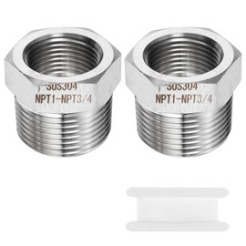 sourcing map 2pcs Stainless Steel Pipe Fitting 3/4" NPT Female x 1" NPT Male Reducer Hex Bushing Pipe Adapter Fittings Reducing Cast Pipe Connector for Water Oil Gas Tub