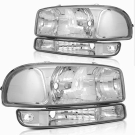 ECCPP Headlight Assembly For GMC Sierra 1500 1999-2006,For GMC Sierra 2500 1999-2004,For GMC Sierra 3500 2001-2006,For GMC Yukon 1999-2006 Driver and Passenger Side Headlamps