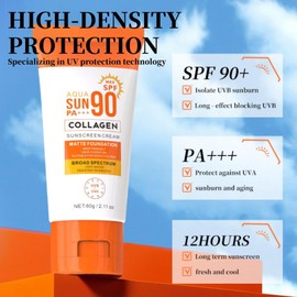Collagen Sunscreen SPF 90 Face Sun Cream，Non Greasy Sun Protection & Total Sunblock for All Skin，Travel Essentials&Beach Essentials，Zinc Sunscreen with Non Nano Zinc Oxide