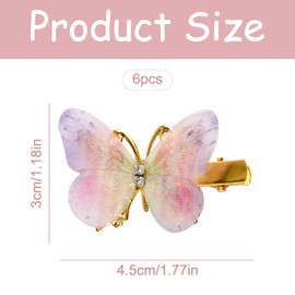 Bojueshaw 6 PCS Double-Layered Organza Butterfly Hair Clip – Cute and Realistic Butterfly Hair Accessory for Girls, Suitable for Various Hairstyles, Gift Packaging Included(Peach Powder)