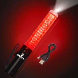 SIMAZO 10 Inch Rechargeable Traffic Wand, Red Traffic Control Baton with White LED on Top, Multifunction Air Marshalling Wand with 3 Flashing Modes for Airport, Parking, Car Directing