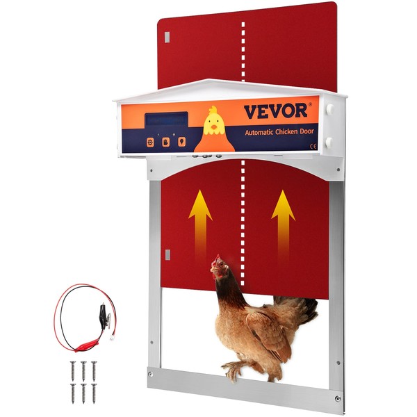 VEVOR Automatic Chicken Coop Door Chicken Door with Timer and Light Sensor Battery Powered Auto Door Opener of Full Aluminum Predator-Proof for Chicken Duck with Protection Mode Red