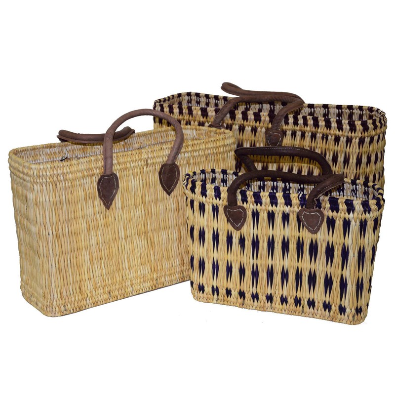 Seagrass Shopping Basket, Braided Bag with Leather Handle, Large with